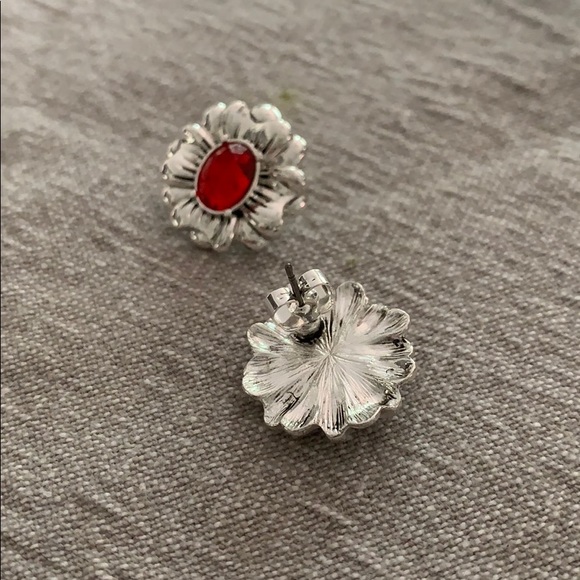 Silver and Ruby Earrings (Costume Jewelry) - Picture 2 of 3